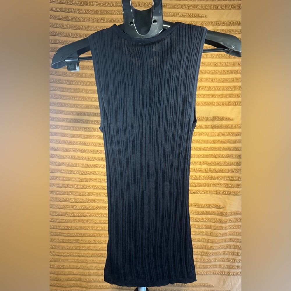 NWT Joie Black Ribbed Knit Tank Top XS/TP Viscose Nylon Stretch Sleeveless - Picture 2 of 4